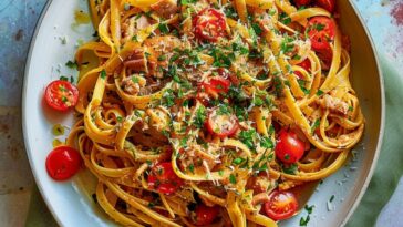 Fettuccine with Anchovy, Tuna and Cherry Tomatoes