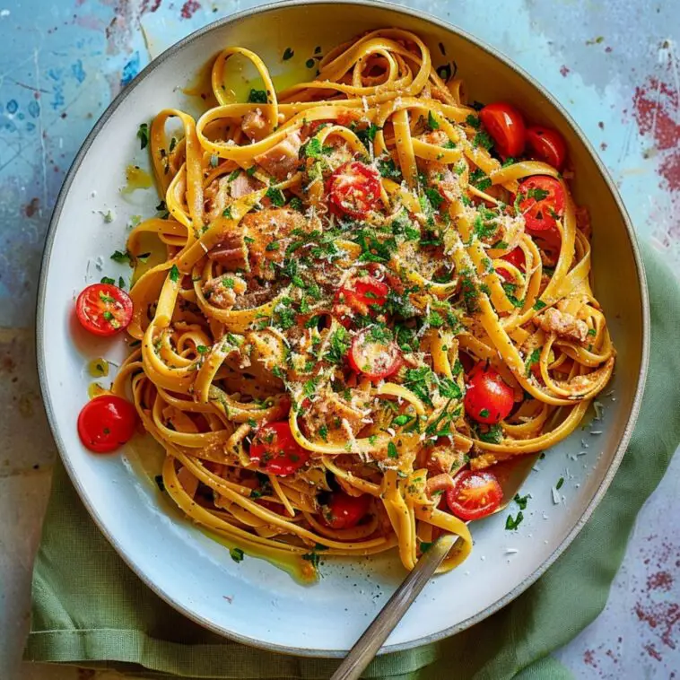 Fettuccine with Anchovy, Tuna and Cherry Tomatoes