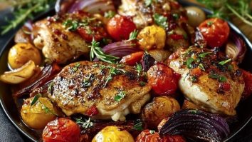 Poulet balsamique et légumes au four