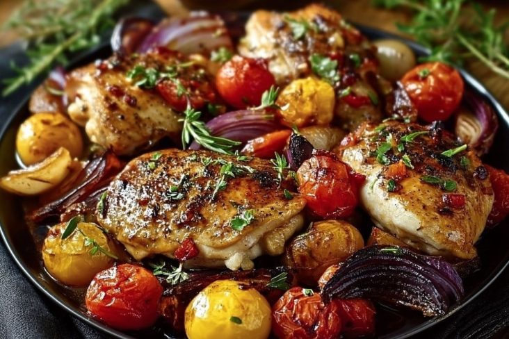 Poulet balsamique et légumes au four