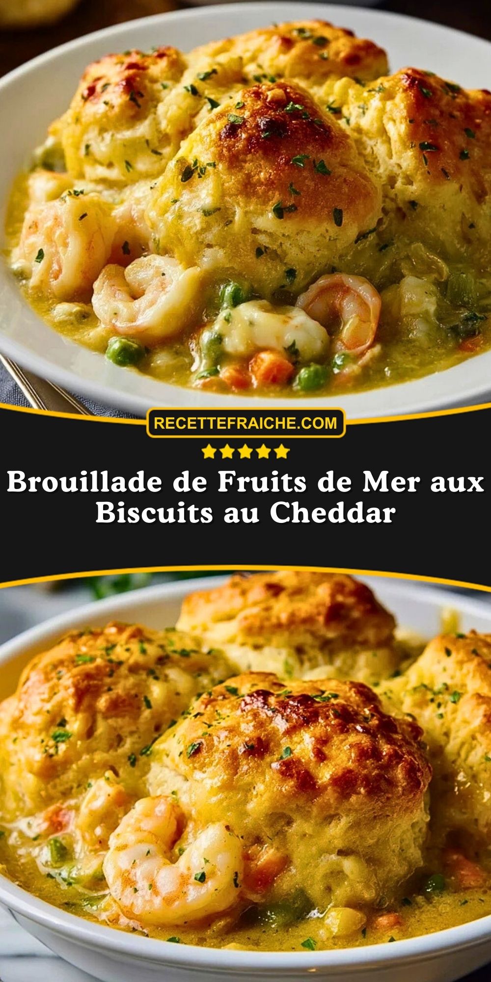Brouillade de Fruits de Mer aux Biscuits au Cheddar -