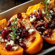 Courge Butternut Rôtie Au Miel Avec Canneberges, Noix De Pécan Et Feta