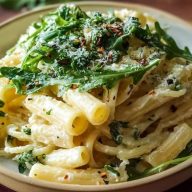 Pâtes Crémeuses au Citron et Ricotta avec Roquette