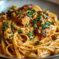 Pâtes Linguine Au Poulet Cowboy Avec Sauce Beurre