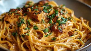Pâtes Linguine Au Poulet Cowboy Avec Sauce Beurre