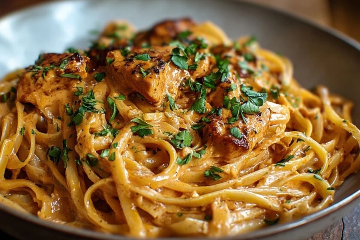 Pâtes Linguine Au Poulet Cowboy Avec Sauce Beurre