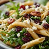 Salade de Pennes Saines au Feta, Cranberries et Vinaigrette à lOrange