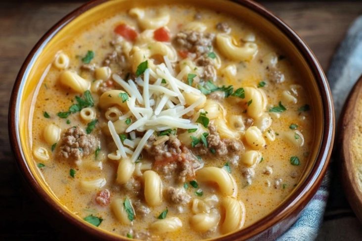 Soupe Macaroni Cheeseburger À Un Seul Plat