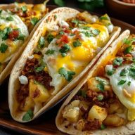 Tacos de Petit-Déjeuner aux Pommes de Terre, Œufs et Fromage