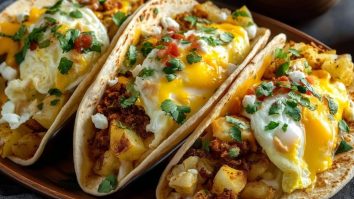 Tacos de Petit-Déjeuner aux Pommes de Terre, Œufs et Fromage