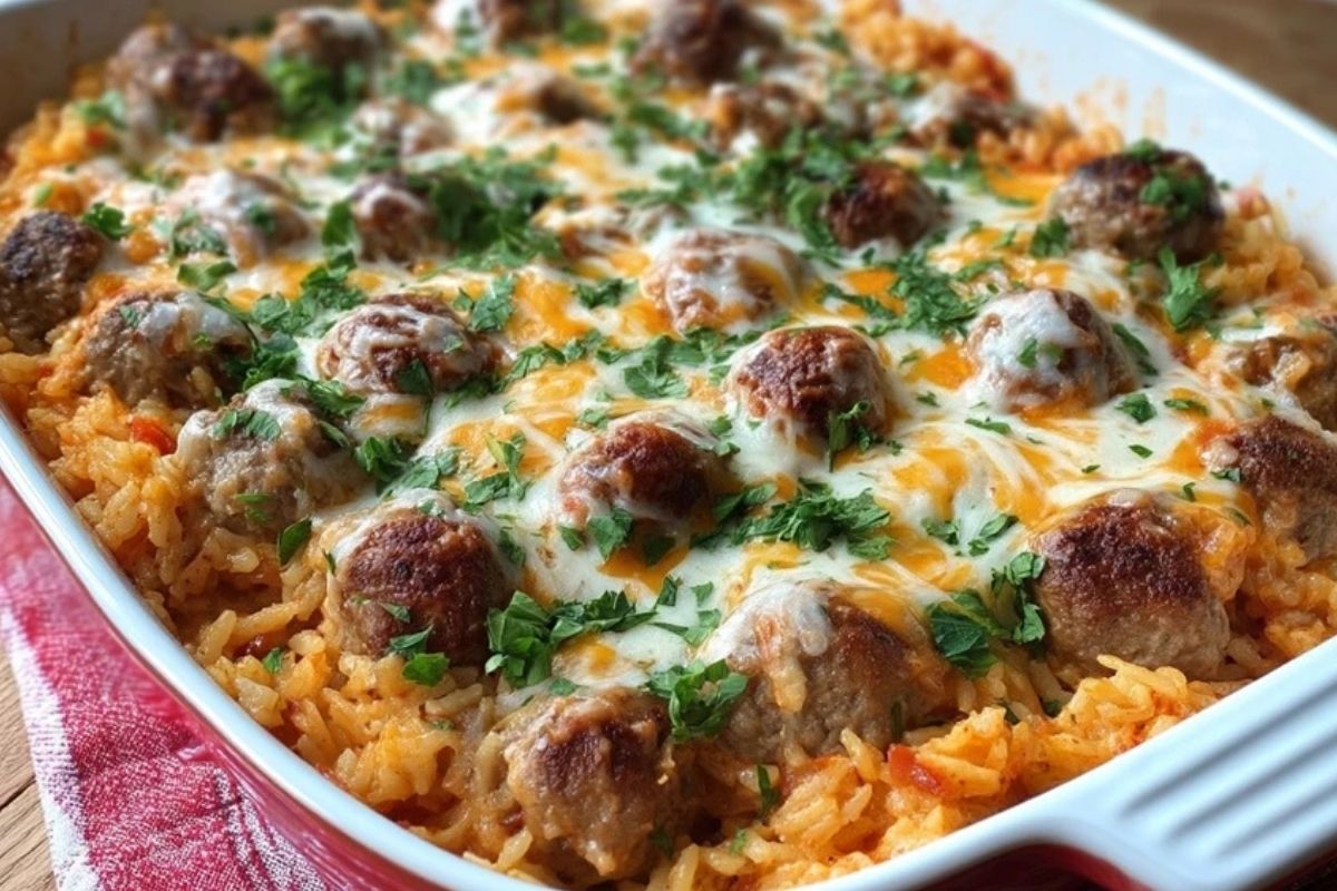 Casserole De Riz Aux Boulettes De Viande Et Fromage