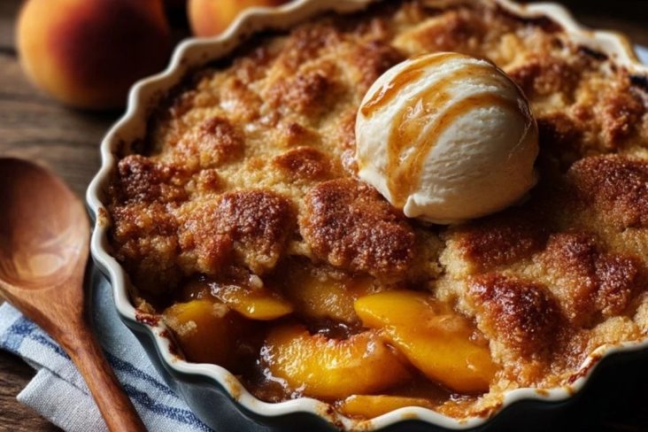 Cobbler Aux Pêches Vanillées Et Croûte Sucrée