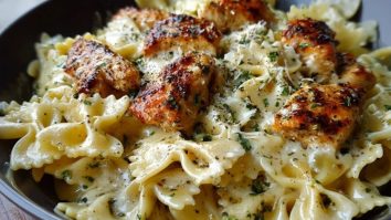 Pâtes Papillon au Poulet à lAil et Sauce Crème au Mozzarella