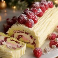 Bûche De Noël Au Chocolat Blanc Et Framboises