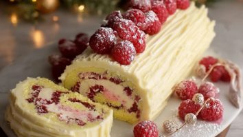Bûche De Noël Au Chocolat Blanc Et Framboises