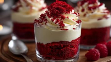 Coupes De Velours Rouge Avec Mousse Vanille