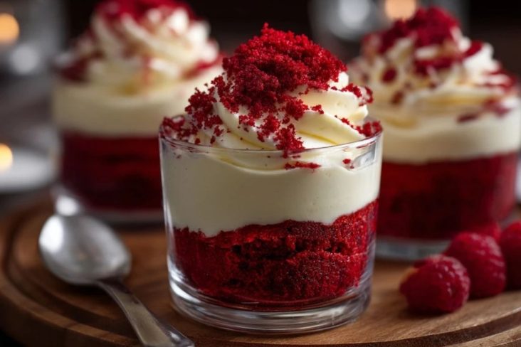 Coupes De Velours Rouge Avec Mousse Vanille