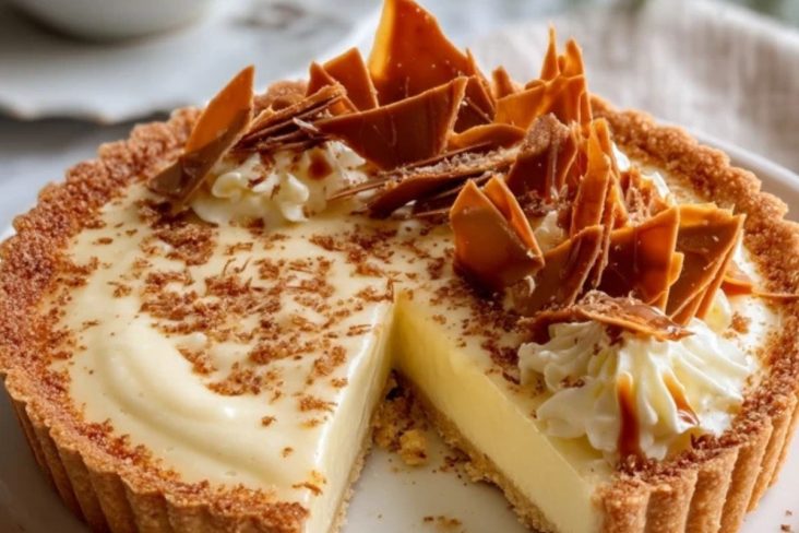 Tarte À La Crème DŒuf Avec Des Éclats De Caramel